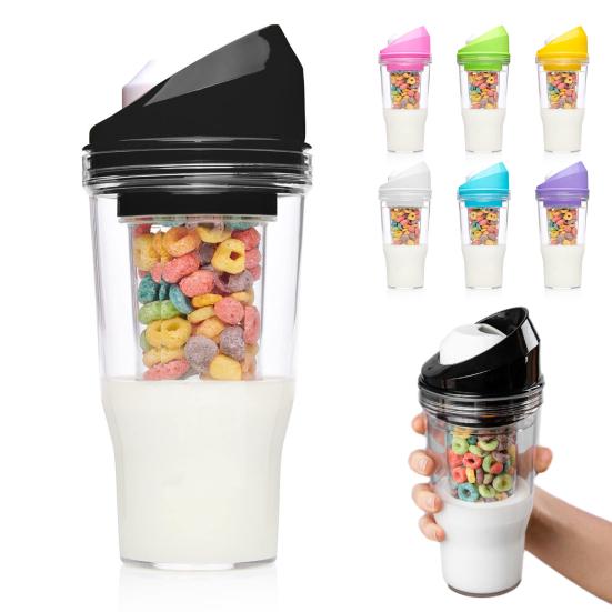 Portable Cereal Cup Plastic Milk And Cereal Travel Cup To-go Cereal Container No Spoon or Bowl Needed for Kids Adults Breakfast On The Go