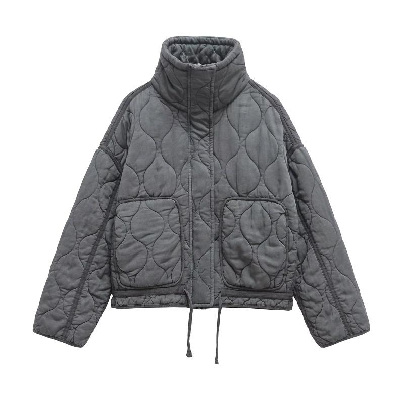 Toamnă/Iarnă Traf Jachetă de Bumbac cu Clip Guler Înalt Moale la Spălat pentru Femei Serie Palton Larg