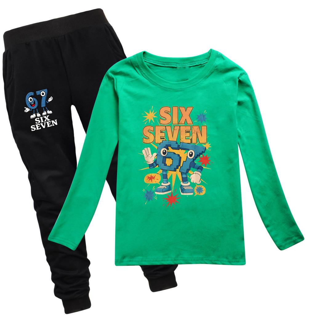 5262 Kinder Jungen Mädchen Steal a Brainrot 67 Aufdruck T-Shirt Hose Kleidung Set
