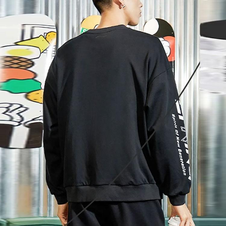 Li Ning Sports Fashion Series Logo Print Fleece Crewneck Sweatshirt Men Sweatshirt Black AWDRB77-7