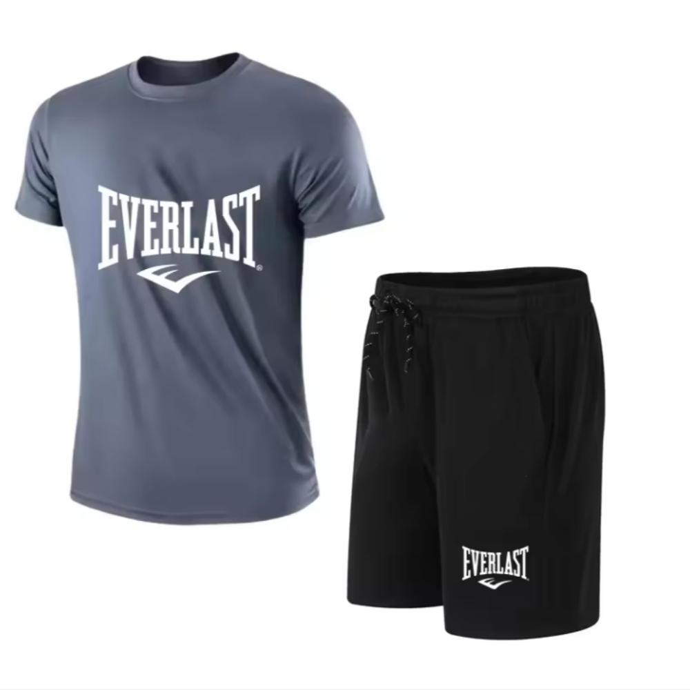 Camiseta masculina + shorts Conjunto de duas peças Casual Respirável Manga Curta Esportes Corrida Fitness Roupas com Estampa de Marca