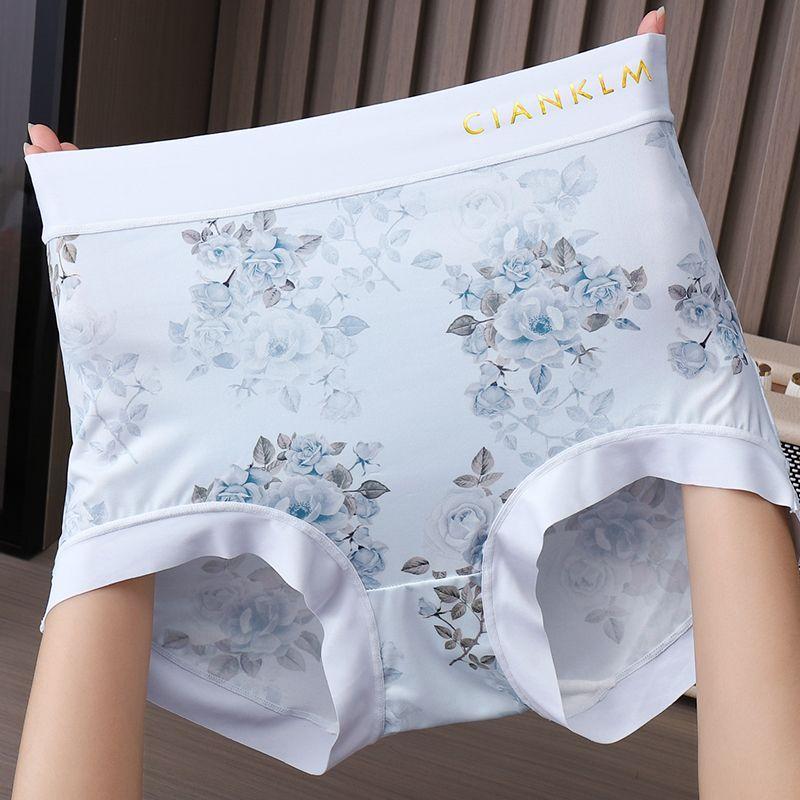 Women Flowers Panties Mesh Mid-Rise Briefs Breathable Skin Friendly Underpants Plus Size Stretch Underwear