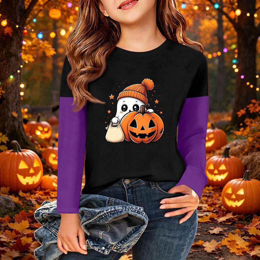 Kids Halloween Print Long Sleeve Neck T-Shirt Casual Top for Boys Girls