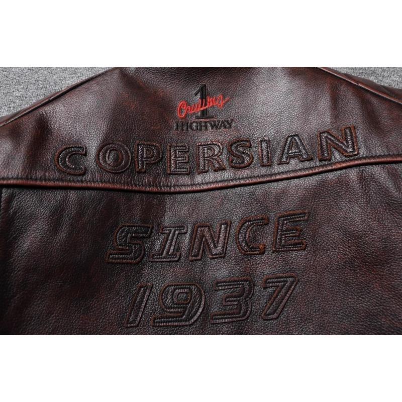 Giacca in pelle da uomo vintage di Stones, taglia cinese, rosso-marrone, primo strato, in vera pelle di mucca, giacche da motociclista, abbigliamento da uomo