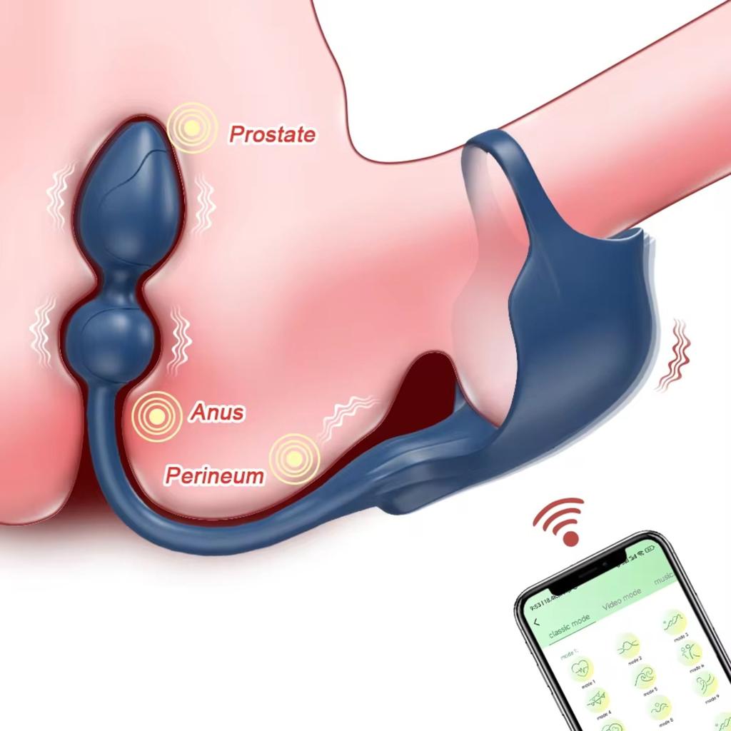 Massaggiatore Della Prostata Maschile APP Vibrante Butt Plug Vibratore Anale Anello Del Pene Perineo Scroto Stimolazione Coppie Prodotti Erotici