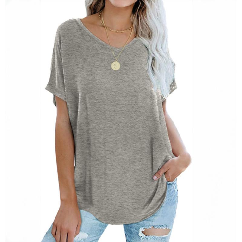 2026 Women's Loose Solid Color V-Neck Casual Summer T-Shirt