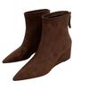 Suede Brown Pointed Toe Wedge Short Boots Rear Zipper Thin Boots Thin Autumn and Winter Women's Short Boots