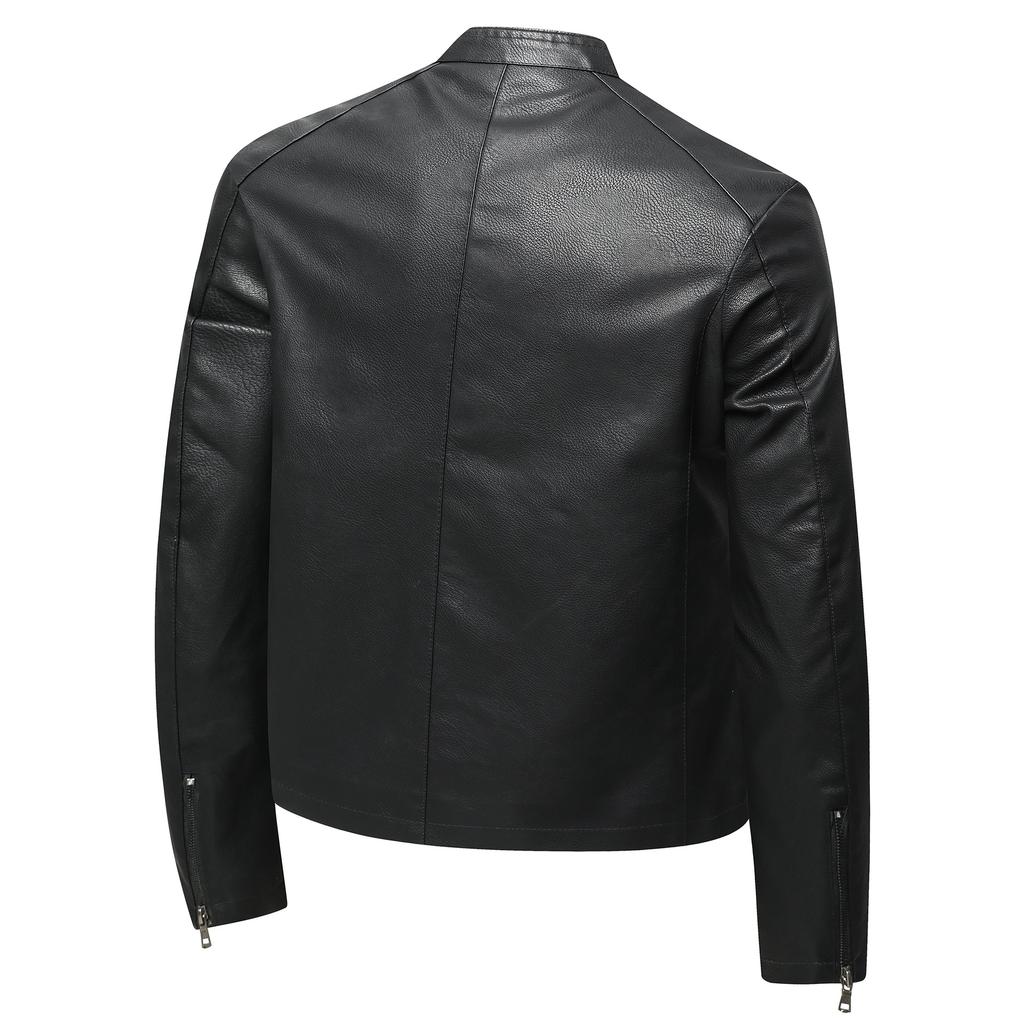 Spring and autumn new men's stand-up neck cardigan new locomotive leather jacket casual leather jacket trendy handsome