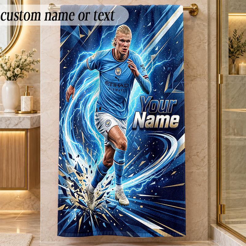 Beach TowelErling Haaland Custom Name Text Personalized Soft Towel for Beach Pool Indoor Home Decor Gift