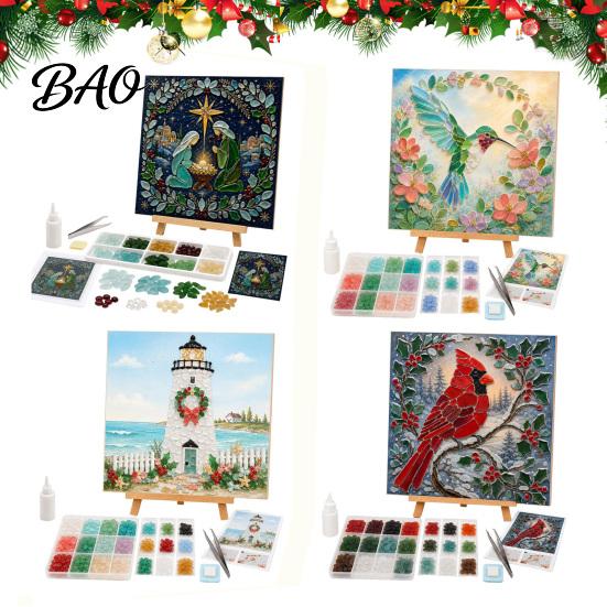 Handmade Christmas Ornaments Lighthouse Mosaic Art Kit for Adults, DIY Coastal Craft with Theme Projects Colorful Acrylic Pieces, Decoration