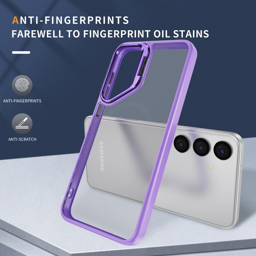 For Samsung Galaxy S25 Case Lens Frame Kickstand TPU+Acrylic Protective Phone Cover