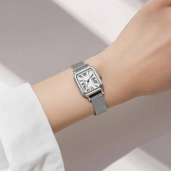 Women Rectangle Dial Watch Roman Numerals Metal Mesh Band Classic Casual Dress Watch Ladies Quartz Analog Wristwatch