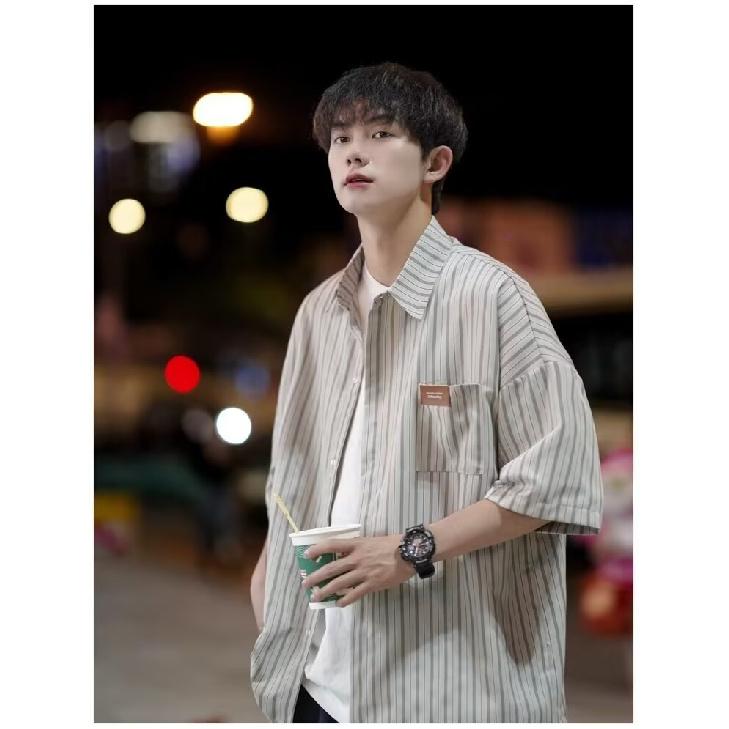 Striped Shirt Men'S Summer Casual Student Loose Niche Design Fun New Men'S Top For Outerwear