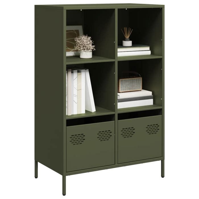 VidaXL Buffet haut vert olive 68x39x103,5 cm acier, armoire à livres, armoire à livres moderne, étagère à livres, étagère et 851386