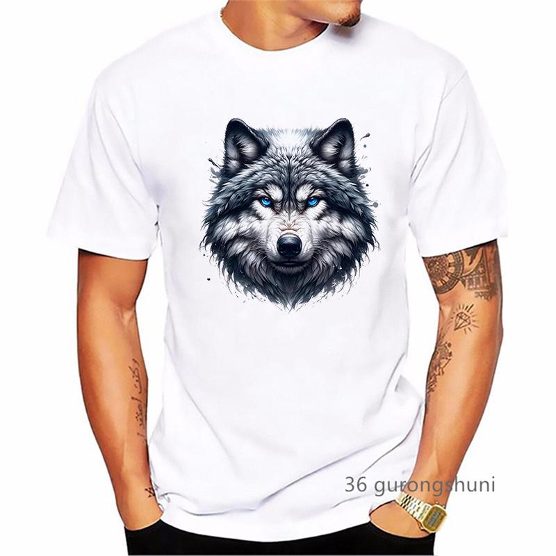 2024 Hot Sale Angry Wolf Animal Printed T Shirt MenS Clothing Summer Fashion Short Sleeve TShirt Homme Streetwear