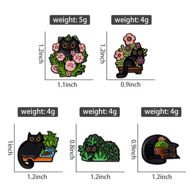 Katzen in Pflanzen Emaille-Pins Benutzerdefiniert Floral Kätzchen Versteckspiel Broschen Reversabzeichen Lustiger Tierschmuck Geschenk für Kinder Freunde