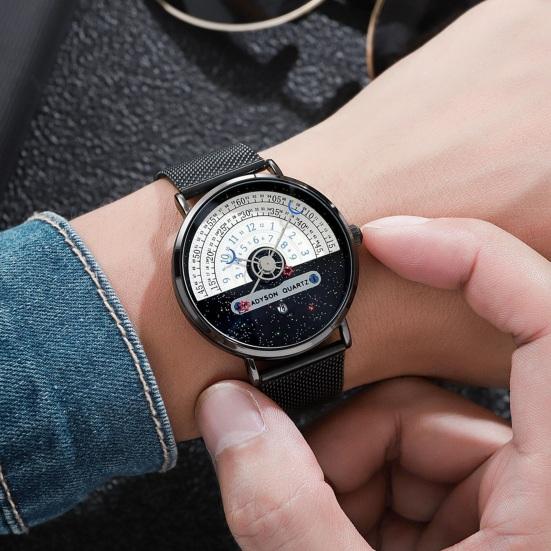 Men Watch Color Matching Half Roulette Date Diaplay Waterproof Clear Print Legible High Accuracy Quartz Movement Quartz Wristwatch
