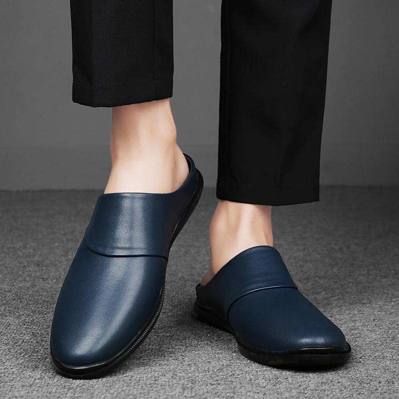 Fashion Genuine Leather Mules Shoes Men Half Shoes Man Luxury Brand Slippers Male Classic Loafers Casual Shoes Breathable Male Slippers