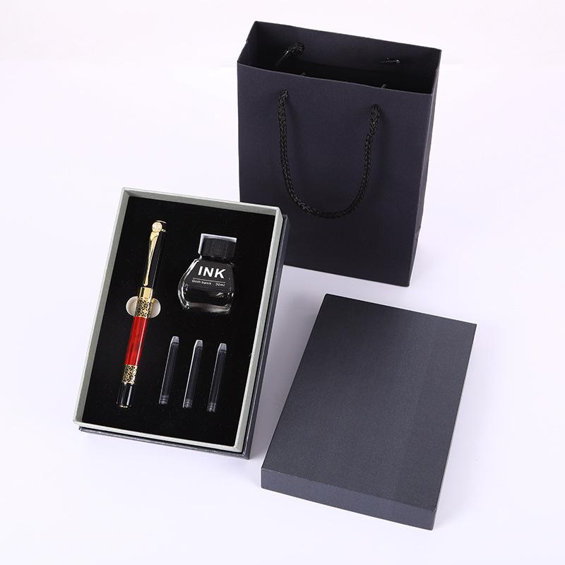 Ink Ink Bag Dual-purpose Teacher and Student Wood Grain Pen Gift Box Business Gifts School Metal Pen Commemorative Set