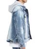 GATCHA Stretch Blast Wash Denim Jacket with Detachable Size and Clothing Hood, Bleach, L, 241G1622, Men's Women's, Spring/Summer