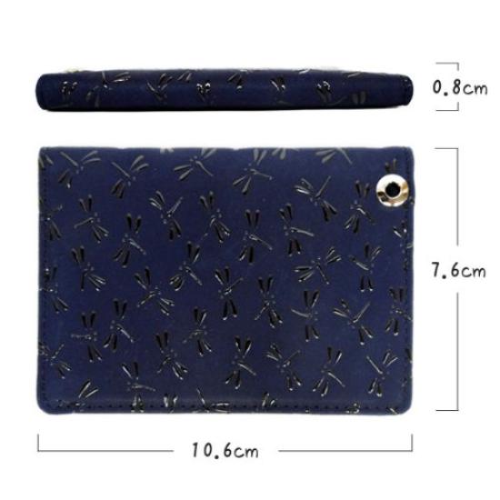 Inden Pass Commuter Pass 2527 Passes Dark Blue Deerskin X Black Dragonfly X X 2 Clear Pockets [Indenya] Bi-fold Holder, G, Lacquer, Pattern, 10.6cm
