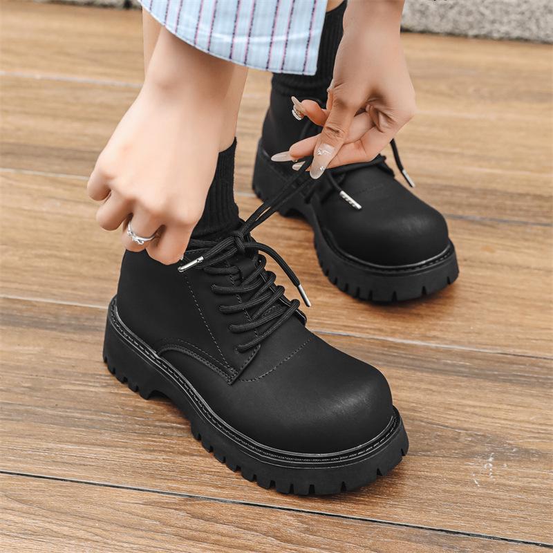 Big head leather shoes platform Martin boots couple middle help 2024 new tooling locomotive trend short boots 28922-J