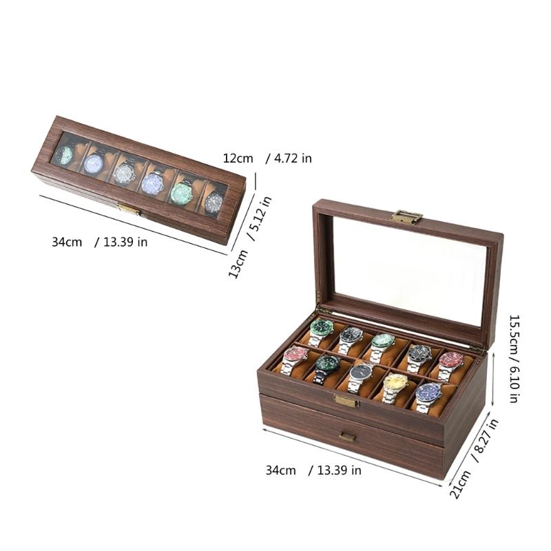Luksusowy uchwyt do przechowywania zegarków w kolorze Espresso Stylowe etui na zegarki z 6/20 miejscami dla mężczyzn z podwójnymi warstwami i szklanym wieczkiem