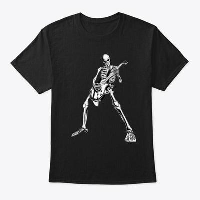 Skeleton Playing Guitar Electric Acousti Tshirt Made In The Usa Size S To 5xl