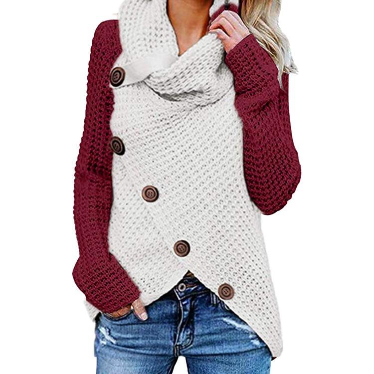 Casual Solid Knit Sweater Ladies V Neck Crew Neck Warm Daily Long Sleeve Blouse