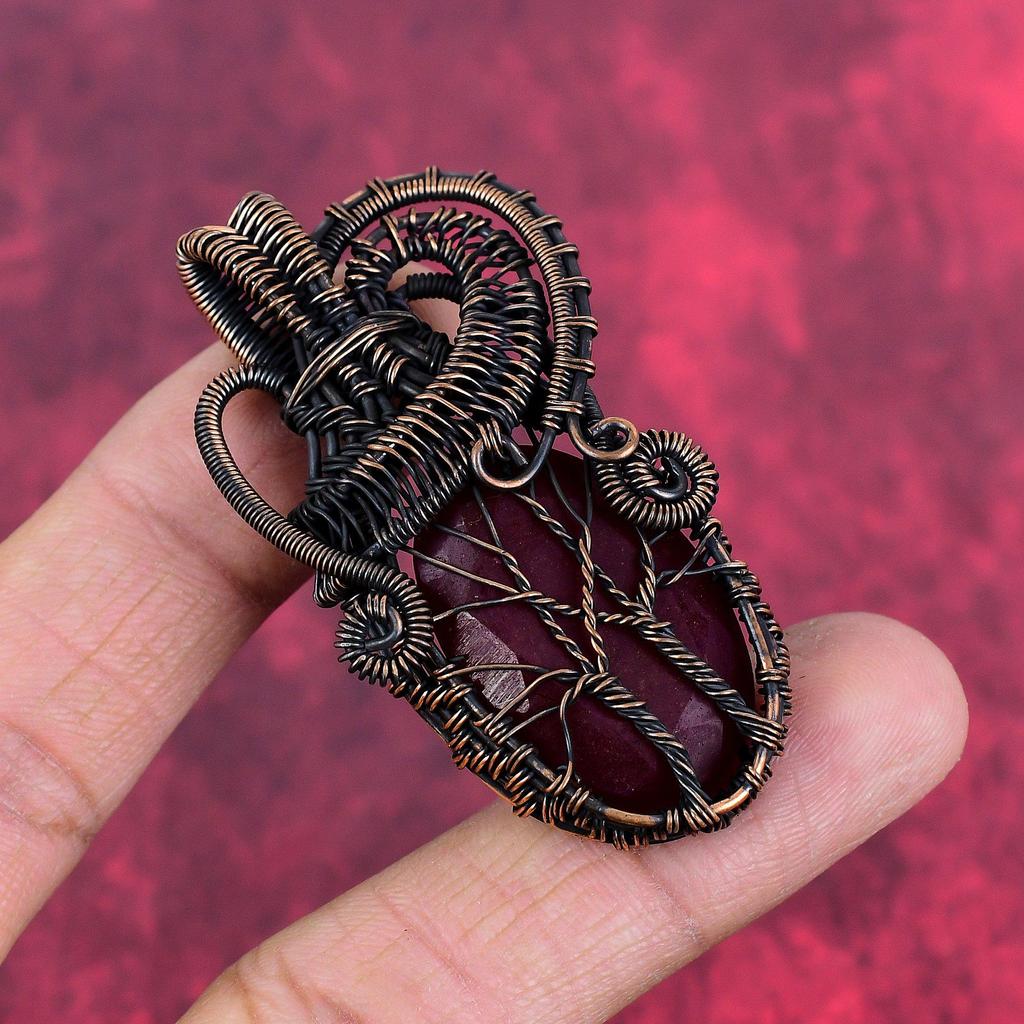 Tree of life faceted kashmir ruby pendant copper wire wrapped pendant gemstone copper jewelry wedding gifts handmade pendant antique jewelry