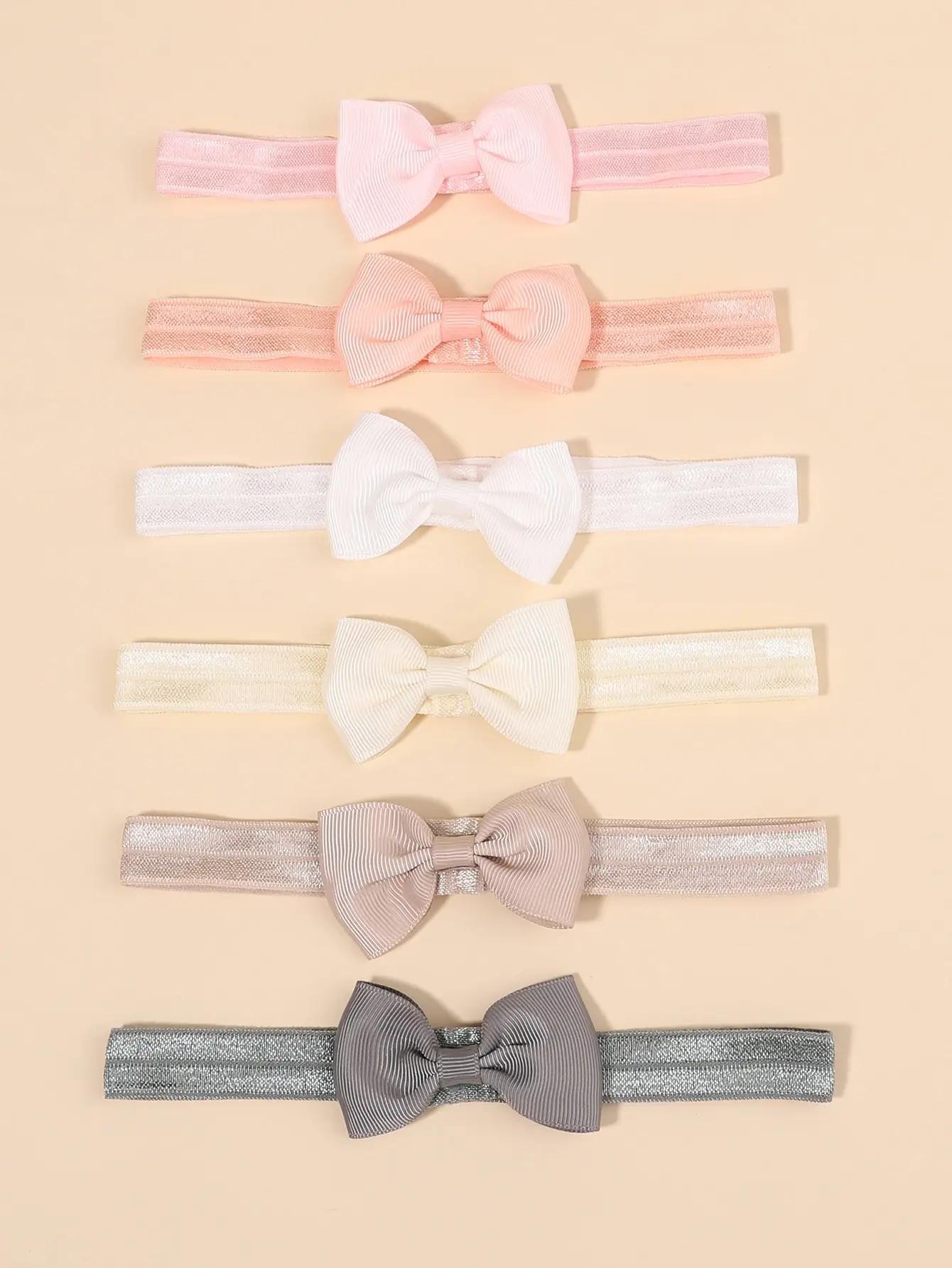 

6Pcs/set Solid Color Grograin Ribbon Bowknot Headband for Baby Girls Headwear Elastic Hair Bands Infant Kids Hair Accessories