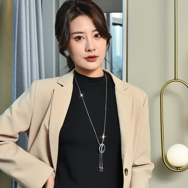 Fashion Woolen Sweater Chain Jewelry With Crystal Tulip Pendant For Womens Casual Style
