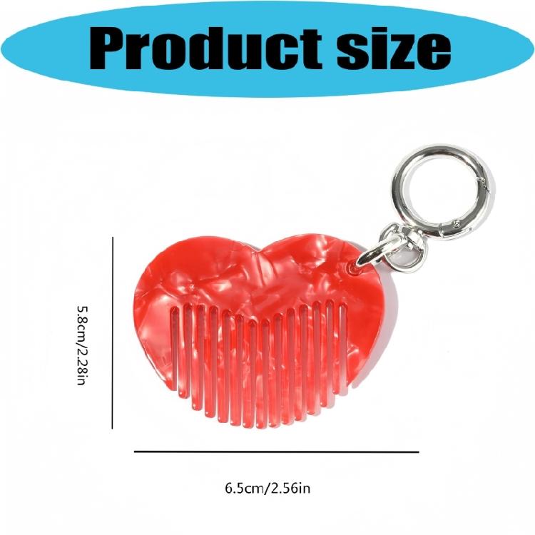 Chic Heart Style Pocket Comb Attached To Key Ring Sturdy Acetate Bag Hanging Ornament For Long Lasting Performances