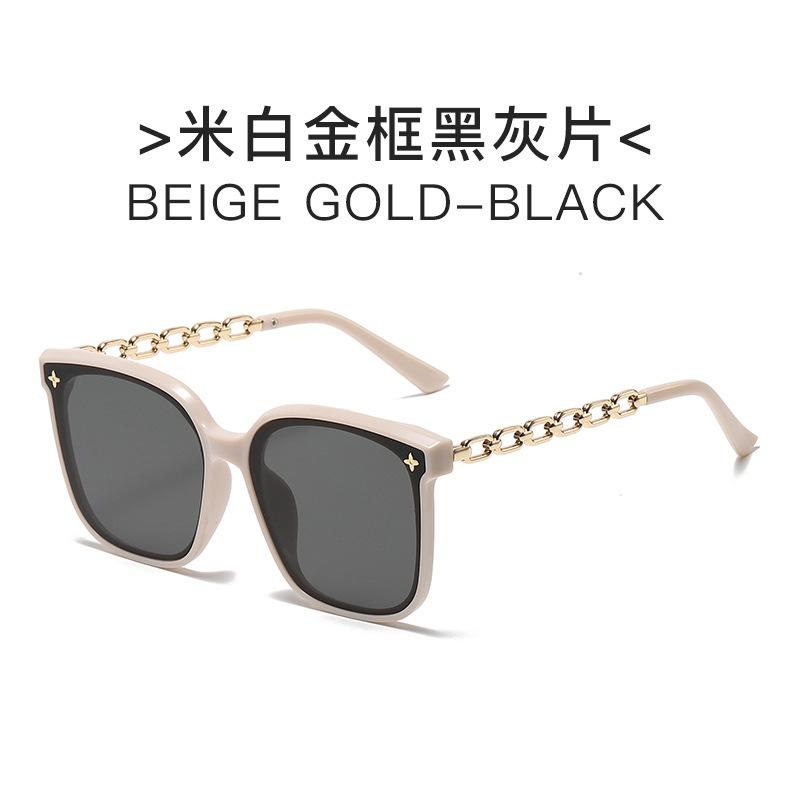 New large frame sunglasses women's high-end sense UV-proof sunglasses design sense chain temple fashion trendy sunglasses men