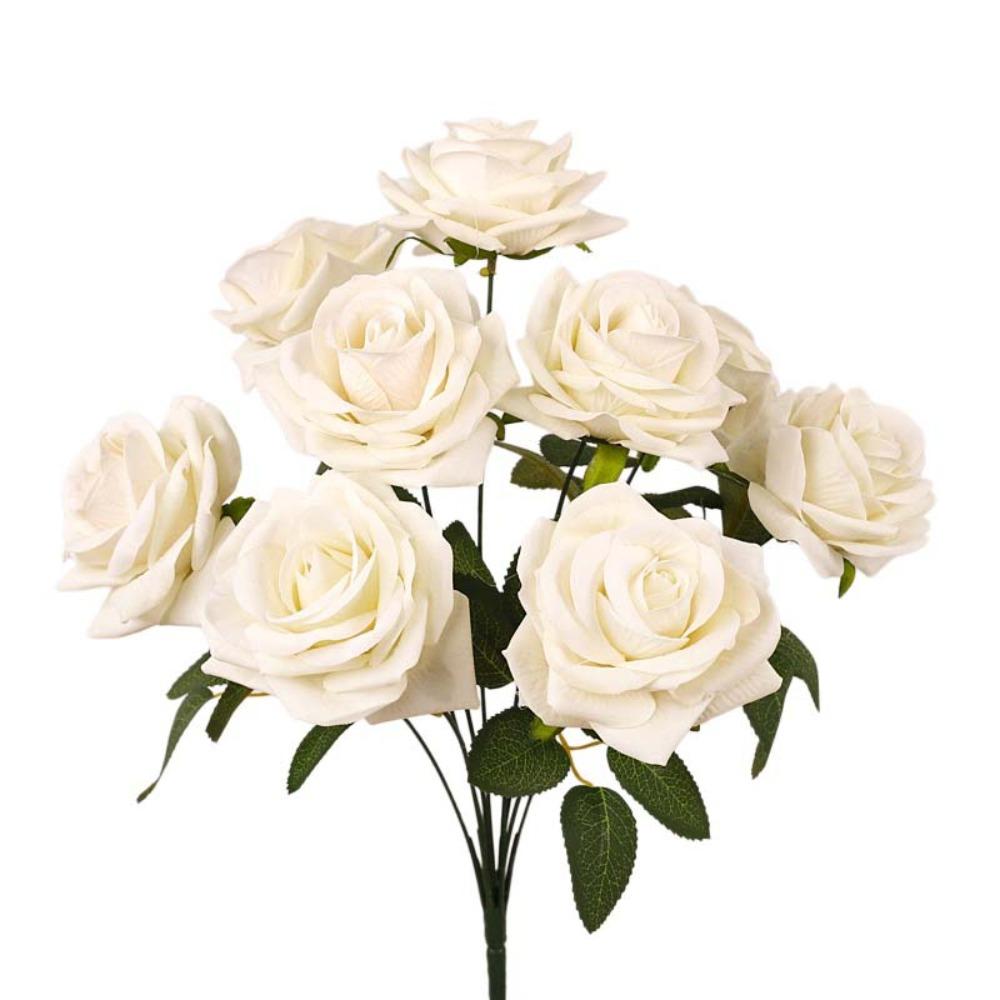 9 Head Artificial Rose Flower Green Leaves Faux Rose Flower Branch Fake Flower  Valentine s Day белый