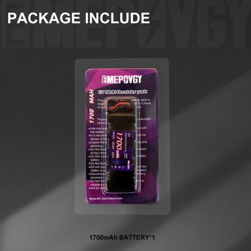 EMEPOVGY 6V Nickel-Metal Hydride Battery, 1700mAh, Flat Type, Rechargeable, with Hitec/BBL2 Plug, for RC Receivers