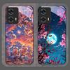 Moon Cherry Blossom Pattern Scenery Tempered Glass Phone Case for Motorola Moto G85 G84 G75 Edge 50 Fusion 40 Neo 30 Pro Covers