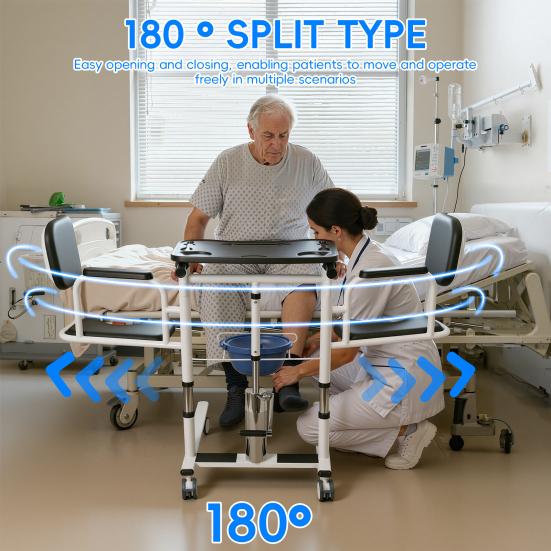 Patientenlifter Transferstuhl, 5-in-1 Patientenlifter Rollstuhl mit 180 Grad geteiltem Sitz, Höhenverstellbarer Lifter Transferstuhl für Zuhause Senioren Ältere