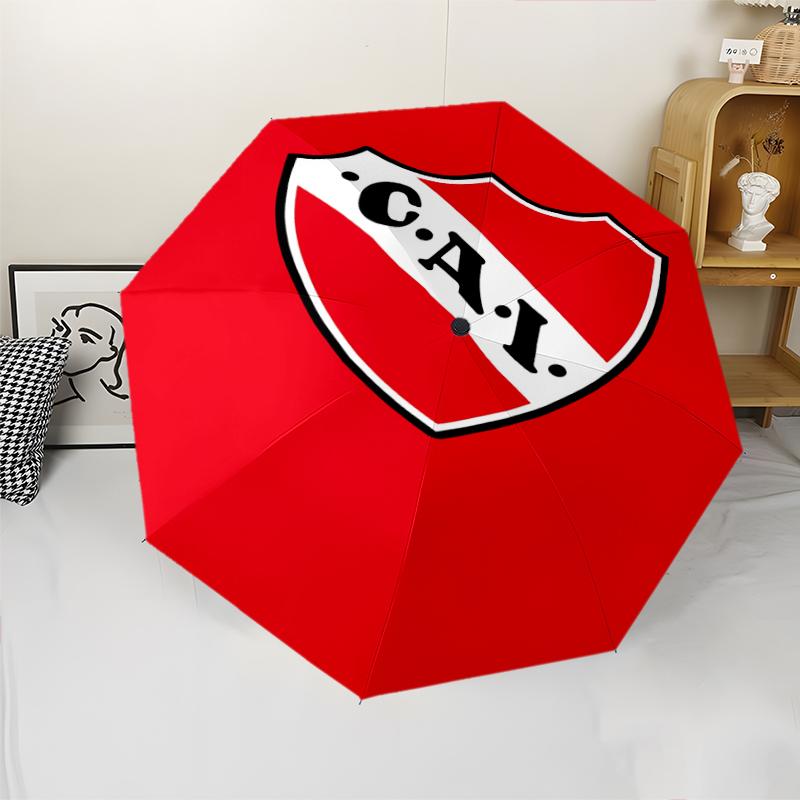 Club Atlético Independiente Print Automatic Umbrella, 8 Rib Iron Frame, Plastic Handle, Suitable for Outdoor Travel &Daily , Ideal Gift