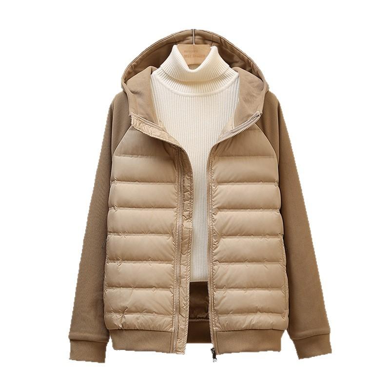 Thin down jacket women's new splicing hooded sweater autumn and winter short down jacket couple trend