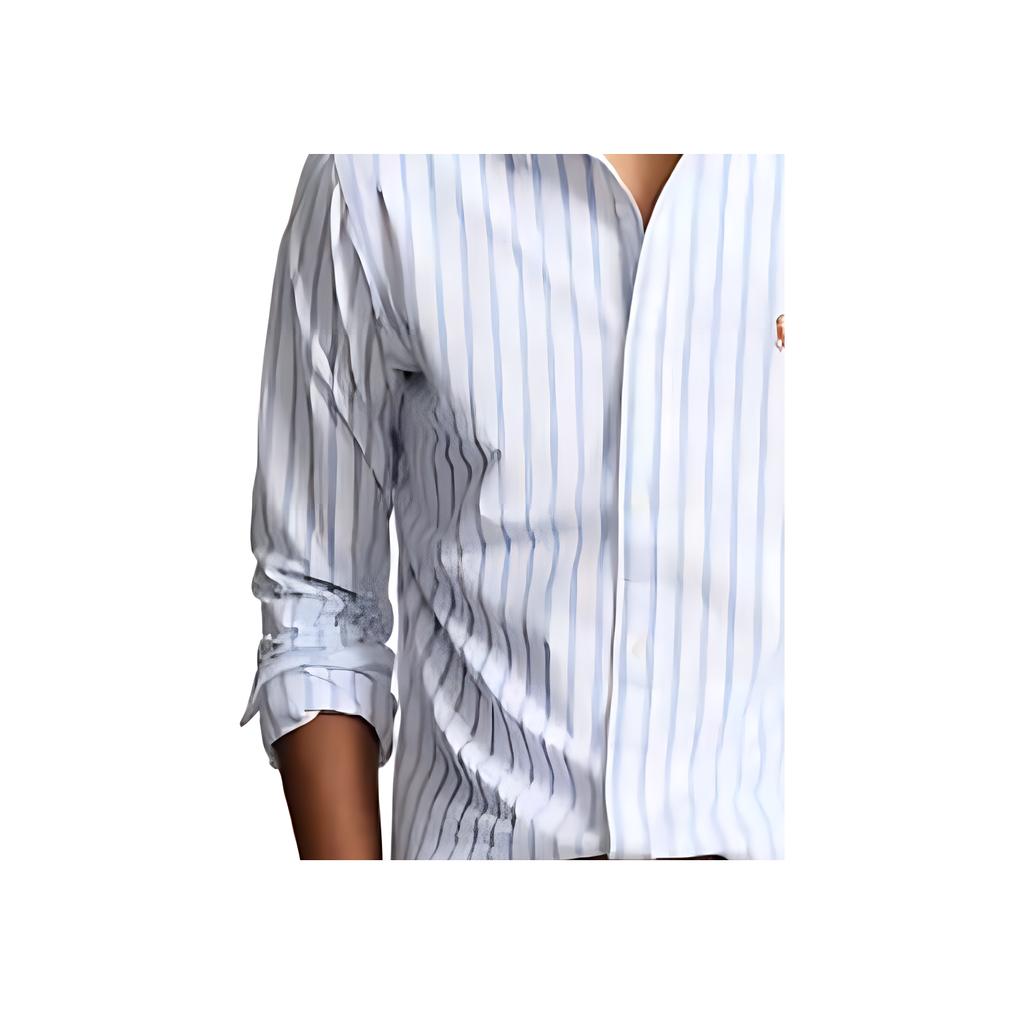 Polo Ralph Lauren Polo Striped Pony Logo Embroidered Cotton Long Sleeve Shirt Classic Fit Men Shirts White Blue 710942750-001