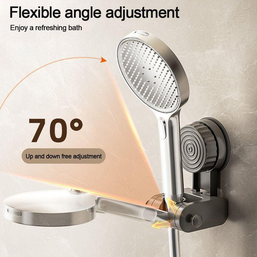 Suction Cup Shower Head Holder Relocatable Adjustable Showerhead Bracket with Hooks Wall Mounted Handheld Sprayer Support