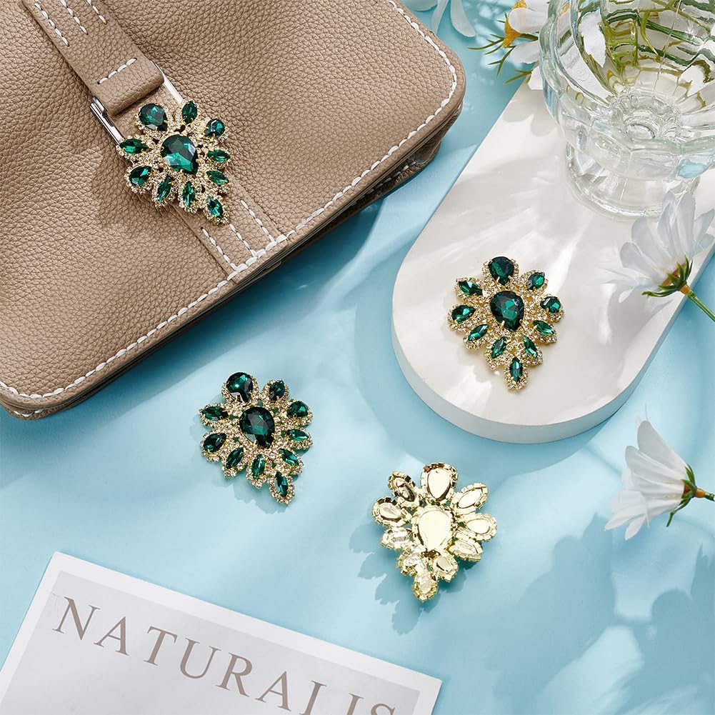 FINGERINSPIRE 4PCS Rhinestone Applique Green Teardrop Shape Rhinestone Appliques Wedding Bridal Crystal Patches Fancy Beaded Flower Patch Women