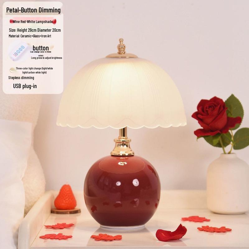 2025 Cream Style Luxury Bedside Table Lamp: Elegant Wedding Night Light