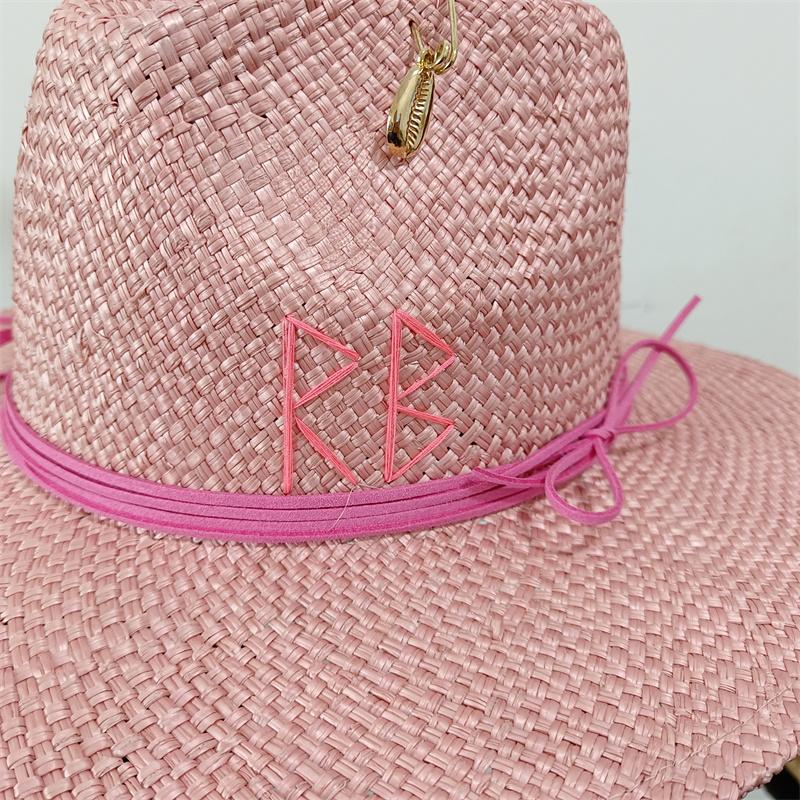 Persikorosa Stråhatt Bokstav Handgjord Designhatt Pärlkedja Sommar Solhatt Ny Bokstavshatt Strand Kvinnor Gorras Para Hombres