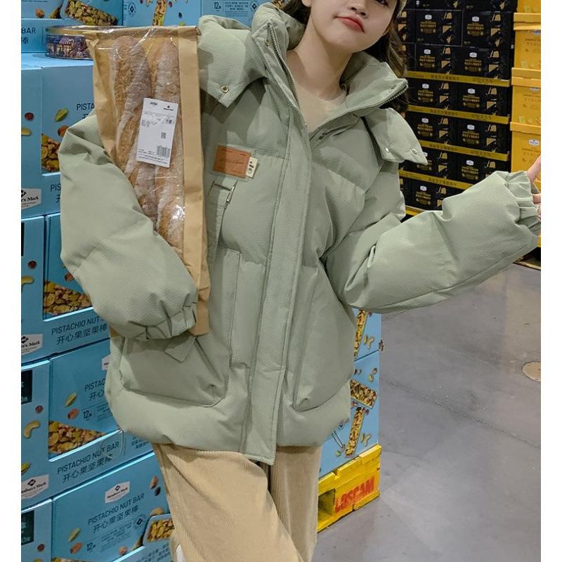 New down cotton clothes cotton clothes women's short hooded tooling loose thickened bread clothes jacket women's