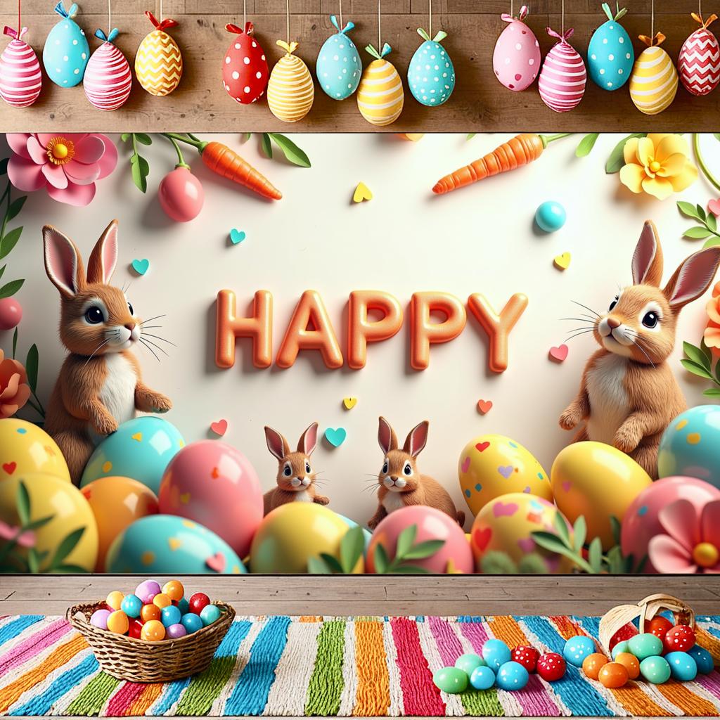 Easter Bunny Decoration Background Easter Eggs Banner Photography Props Outdoor Garden Decors Easter Party Home Supplies 2025