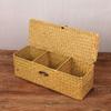 Rectangular 3 Grid Handwoven Storage Basket Handmade Rattan Divider Storage Box  Wardrobe