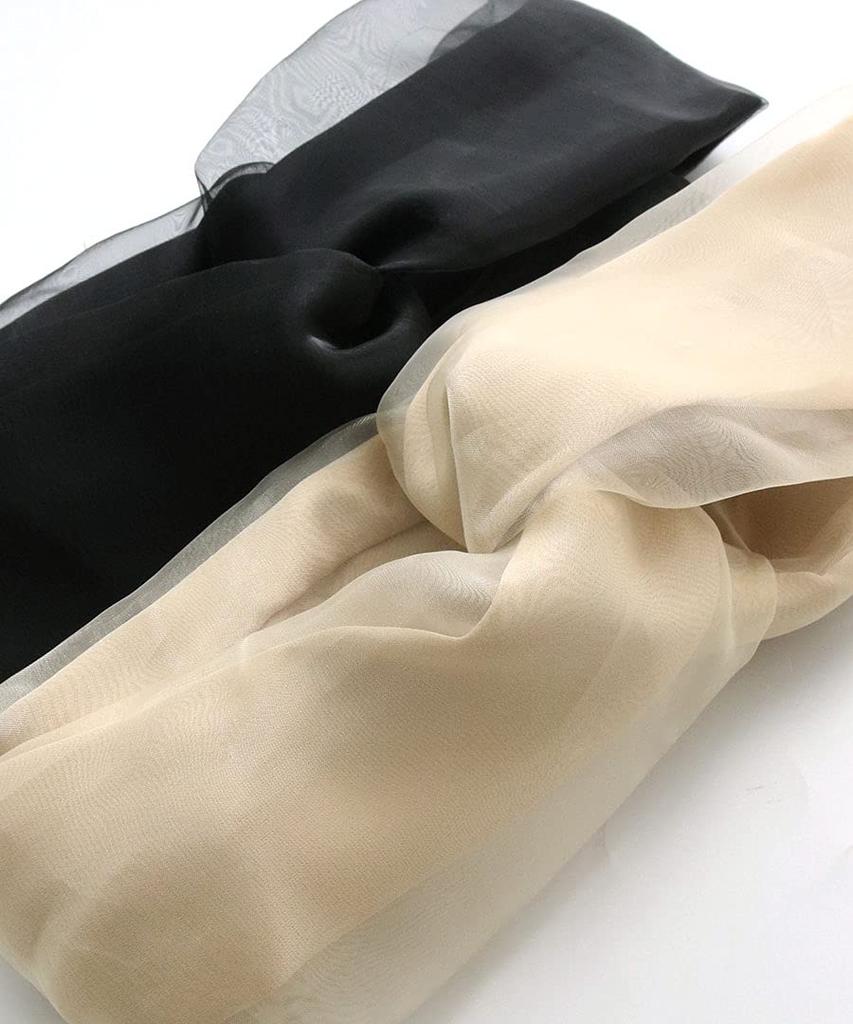 VINGTAINE Organza Satin Cross Turban Sheer and Headband, Elegant, HB-115-BK