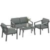Aluminium Garden Furniture Set, 4 Seater Outdoor Patio Furniture with Loveseat, 2 Armchairs, Slatted Table